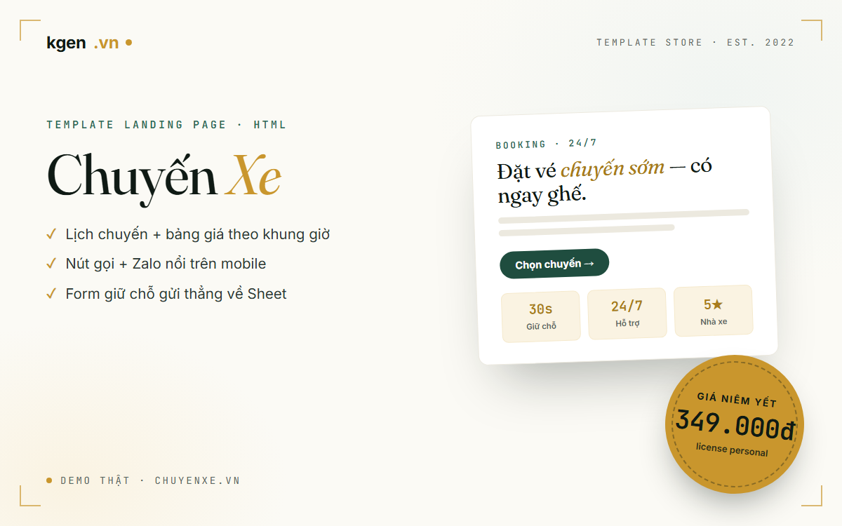 Template landing page Chuyến Xe — dịch vụ đặt chỗ booking