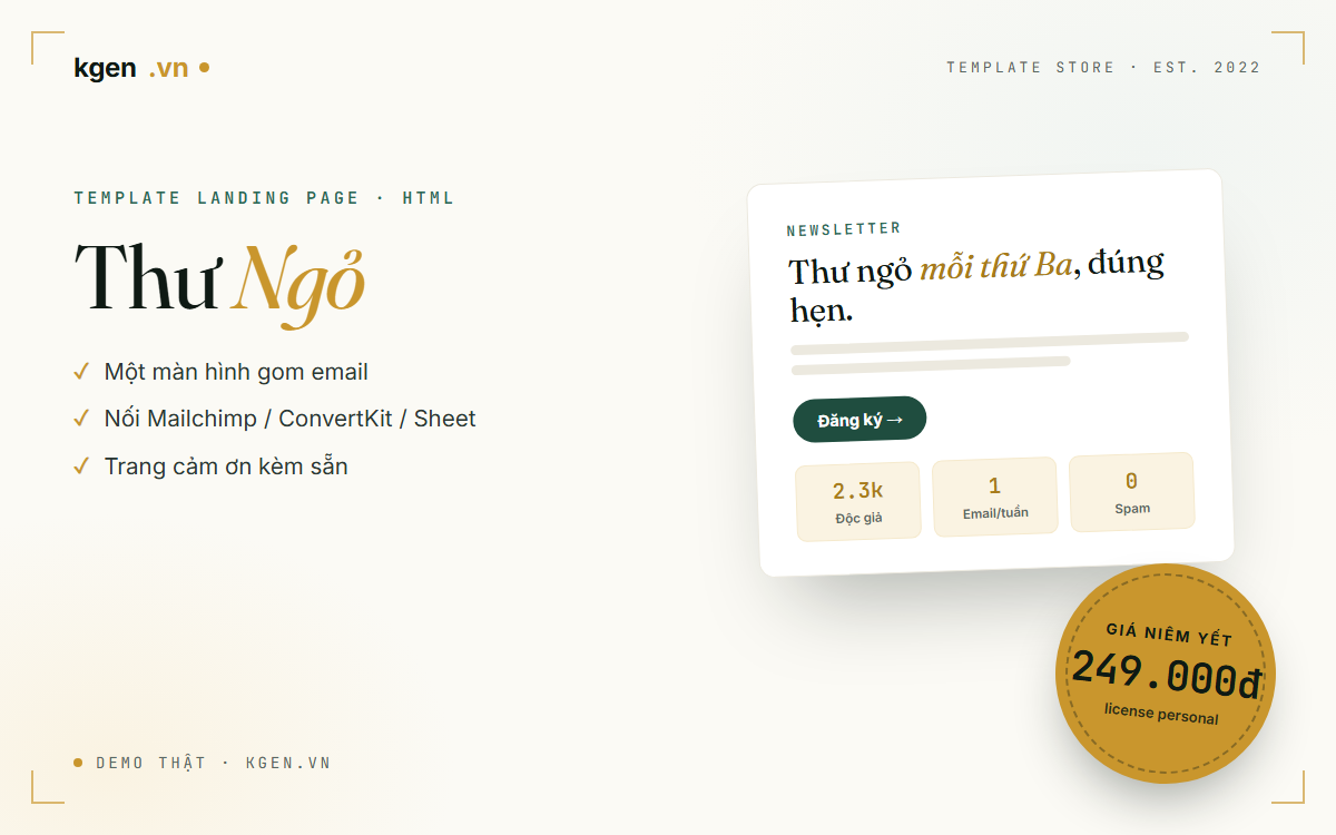 Template landing page Thư Ngỏ — trang gom email newsletter một màn hình