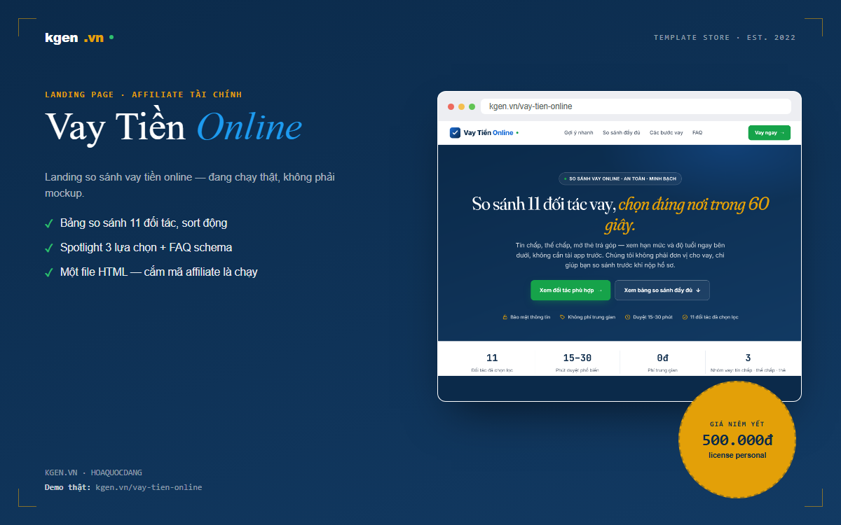 Template landing page Vay Tiền Online — so sánh vay tiền online 11 đối tác